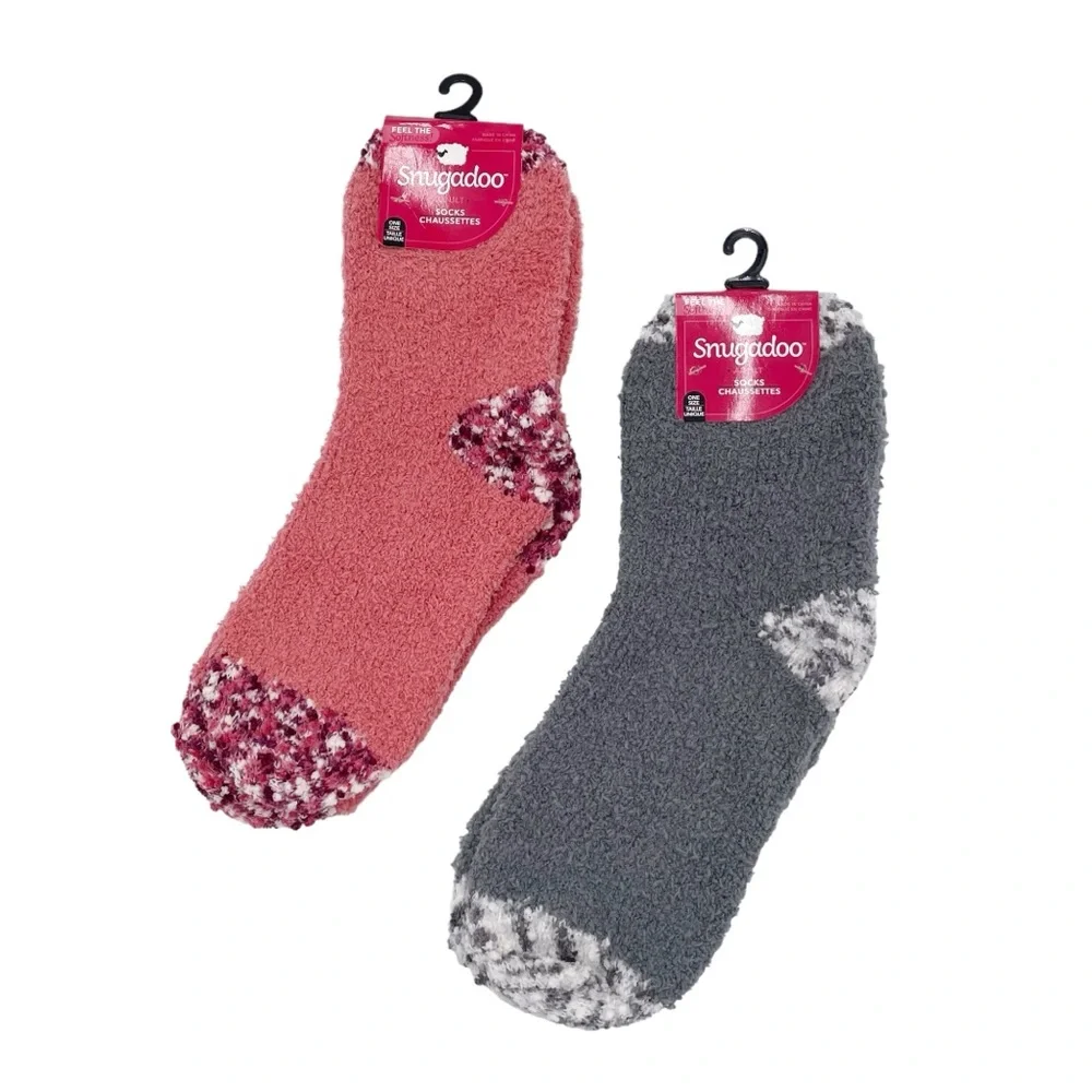Snugadoo Women's One Size Fits Most Fuzzy Soft Socks Holiday Set of Two Pairs